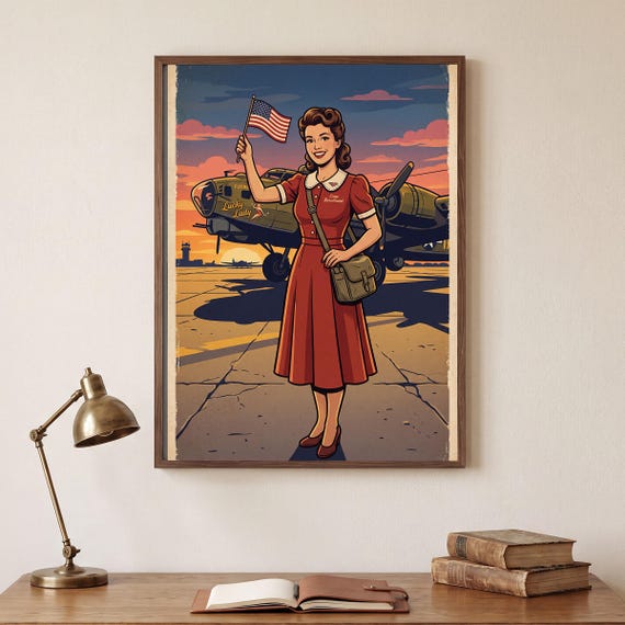 Bomber Sweetheart Pin Up Print Vintage Aviation Pinup Wall Art Retro WWII Poster Digital Download Aircraft Airplane Warbird Hangar — view 5
