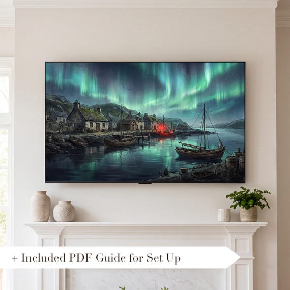 Fishing Hamlet Aurora Samsung Frame TV Art — view 2
