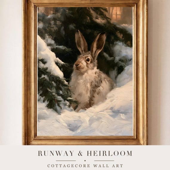Arctic Hare in Snow Antique Oil Painting — view 4