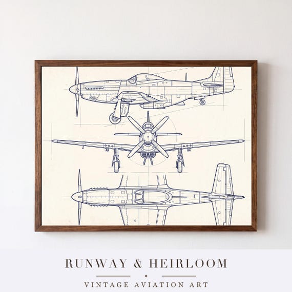 WWII Aircraft Blueprint Set of 3 — aviation wall art print