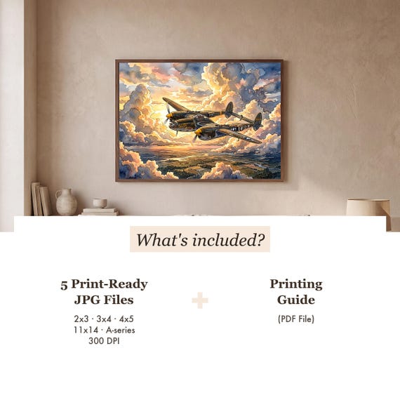 P-38 Lightning Watercolor Print — view 3