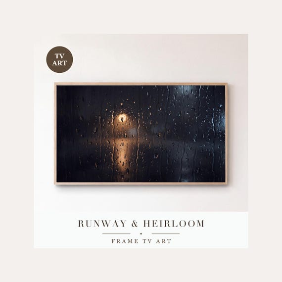 Streetlight Through Rain Frame TV Art, Samsung Frame TV Art Moody Night Glass Painting, Minimal…
