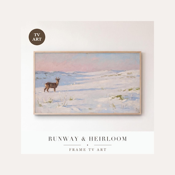Winter Forest Frame TV Art Bundle of 6, Samsung Frame TV Art Snowy Woodland Oil Painting, Minim…