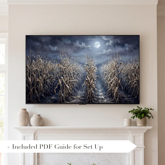 Moonlit Cornfield Rows Samsung Frame TV Art — view 2