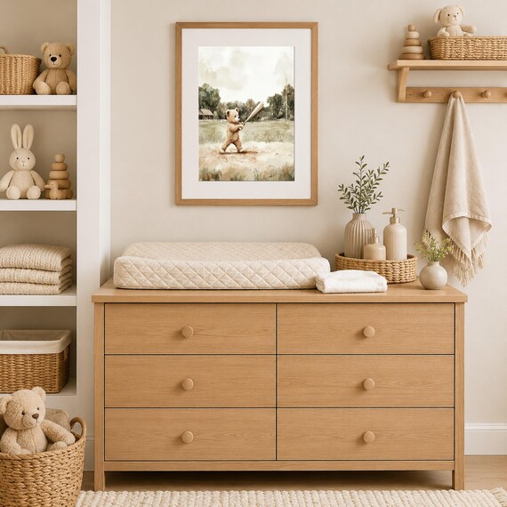 Vintage Baseball Teddy Nursery Art — view 3