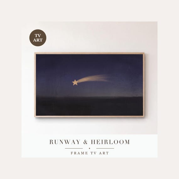 Star with Comet Tail Frame TV Art, Samsung Frame TV Art Minimalist Night Nocturne, Gold Star In…