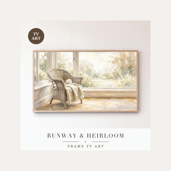 Wicker Chair Frame TV Art, Samsung Frame TV Art Impressionist Winter Conservatory, Airy Christm…