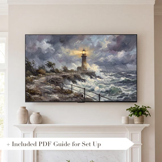 Cliff Path to the Lighthouse Samsung Frame TV Art — view 2