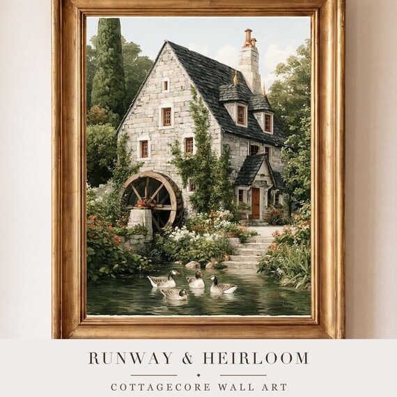 Stone Mill House with Geese Watercolor Art Print — view 4