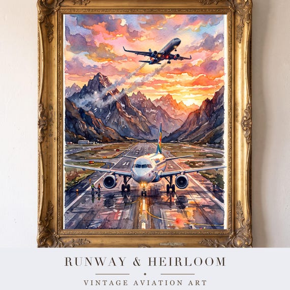 Airliner at Sunset Watercolor Print — view 4