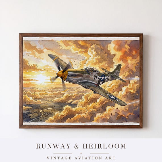 P-51 Mustang Watercolor Print — aviation wall art print