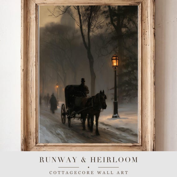 Horse-Drawn Sleigh Antique Oil Painting