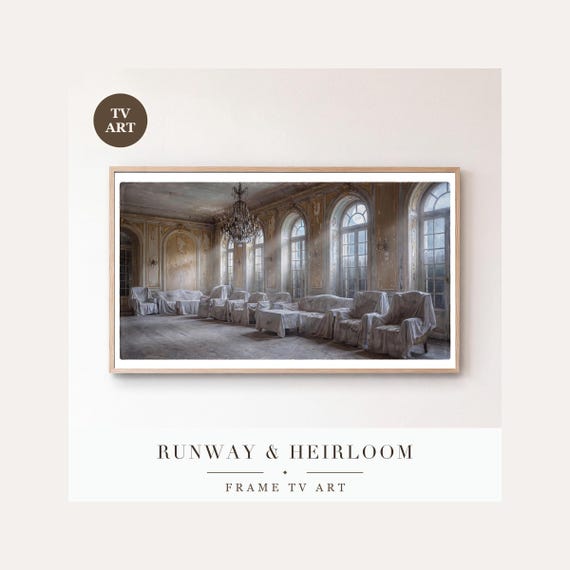 Sheeted Furniture Frame TV Art, Samsung Frame TV Art Abandoned Ballroom Oil Painting, Haunted M…