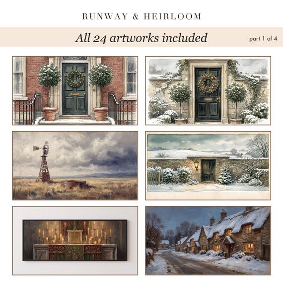Frame TV Art Bundle 24 Vintage Christmas Village Snow Paintings 4K Download — view 6
