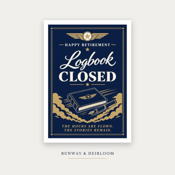 Logbook Closed Pilot Retirement Card Printable Happy Farewell Digital Download Aviation Captain Gift Flight Crew Party Keepsake Dad Men &mdash; printable wall art