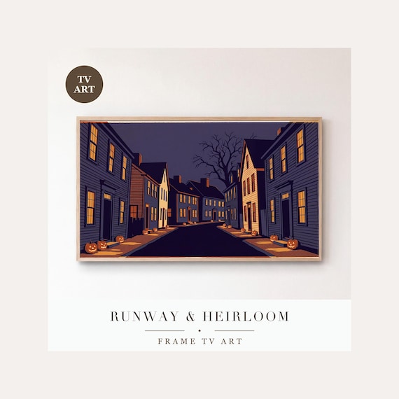 Spooky Town Halloween Frame TV Art Bundle of 6, Samsung Frame TV Art, Vintage Screen Print Vill…