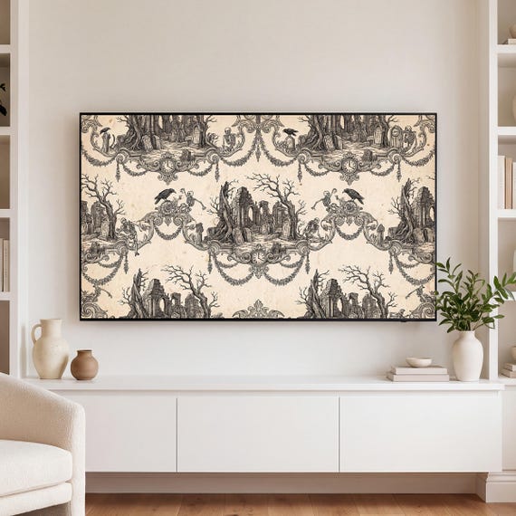 Ink on Bone Toile Samsung Frame TV Art — view 3
