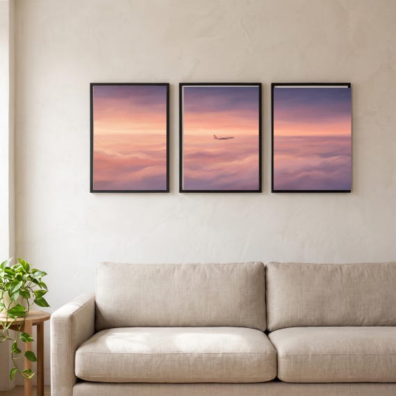 Sea of Clouds Triptych Set 3 Above the Panoramic Print Digital Download Aviation Airplane Decor Aircraft Modern Teen Poster Bedroom &mdash; printable wall art