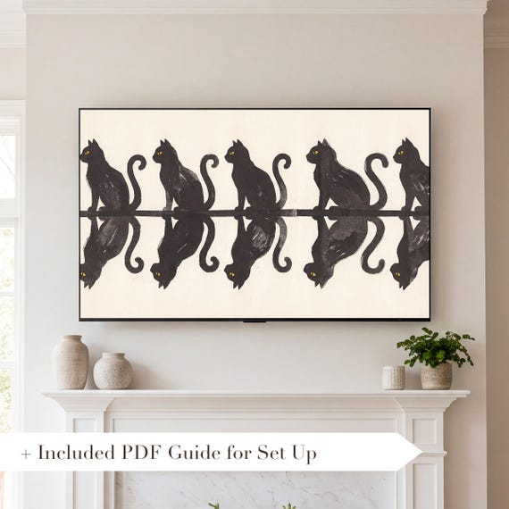 Mirrored Black Cats Samsung Frame TV Art — view 2