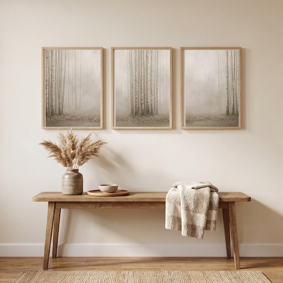 Misty Birch Forest Triptych Set of 3
