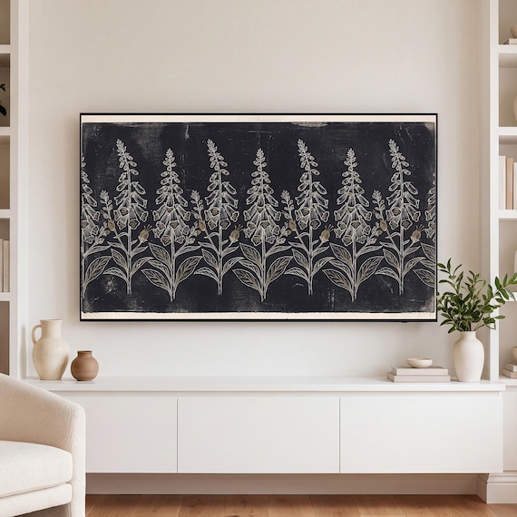 Foxglove Blackwork Samsung Frame TV Art — view 3