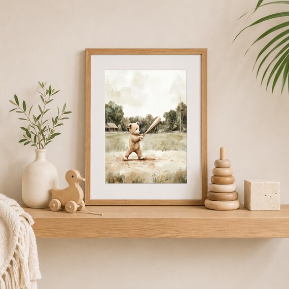 Vintage Baseball Teddy Nursery Art — view 5