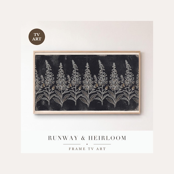 Foxglove Blackwork Frame TV Art, Samsung Frame TV Art White Line Poison Garden, Gothic Plant De…