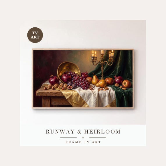Fruit and Nuts Frame TV Art, Samsung Frame TV Art Candlelit Christmas Still Life Oil, Holiday T…