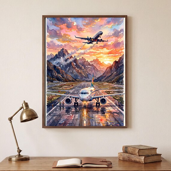 Airliner at Sunset Watercolor Print — view 5