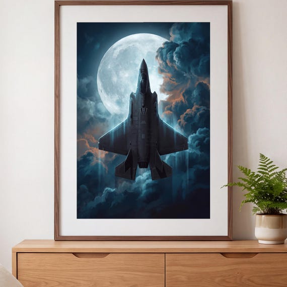 Night Intercept Print Moody Fighter Jet Art Digital Download Aviation Decor Airplane Aircraft Teen Bedroom Poster Pilot Gift Modern &mdash; view 5