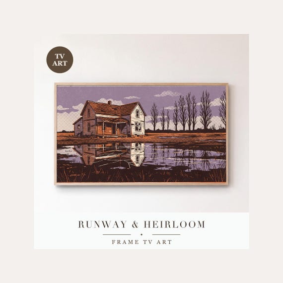 Flooded Farmhouse Frame TV Art, Samsung Frame TV Art Vintage Screen Print House, Spooky Hallowe…