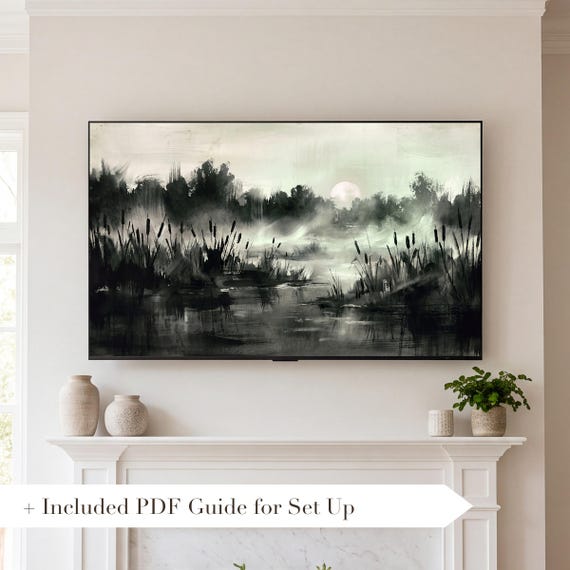 Moonlit Cattails Samsung Frame TV Art — view 2