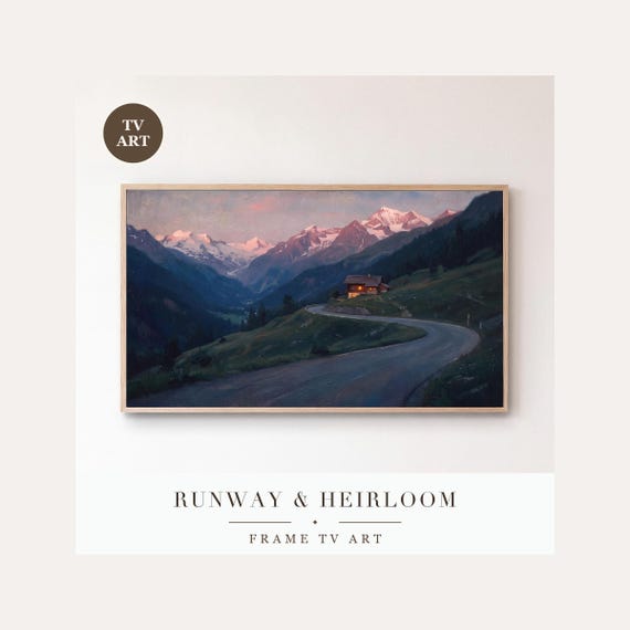 Alpine Winter Frame TV Art Bundle of 6, Samsung Frame TV Art Mountain Oil Painting, Vintage Chr…