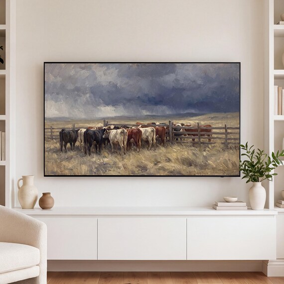 Cattle in Snow Samsung Frame TV Art — view 3