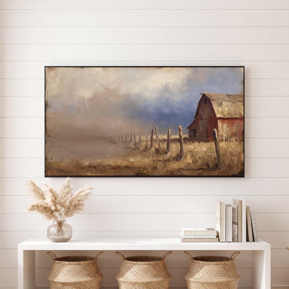 Red Barn in Snow Samsung Frame TV Art — view 6