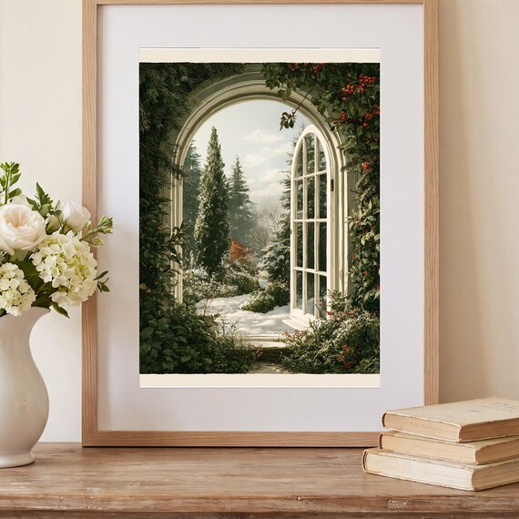 Christmas Cottage Window Watercolor Print — view 2