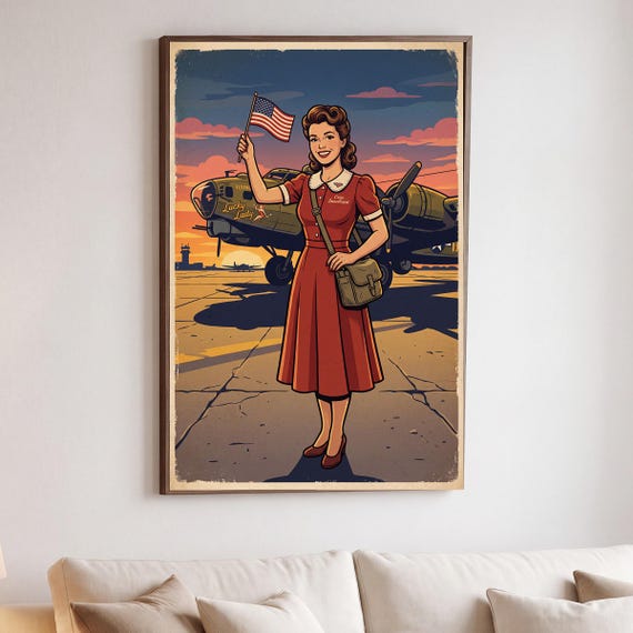 Bomber Sweetheart Pin Up Print Vintage Aviation Pinup Wall Art Retro WWII Poster Digital Download Aircraft Airplane Warbird Hangar — view 2