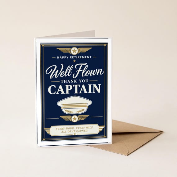 Well Flown Thank You Captain Pilot Retirement Card Printable Digital Download Aviation Gift Flight Crew Party Keepsake Farewell Men — view 4