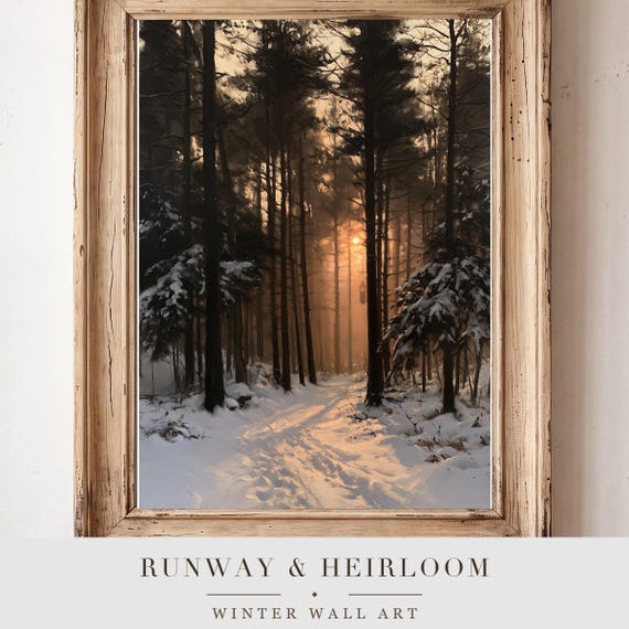 Snowy Pine Forest Antique Oil Painting