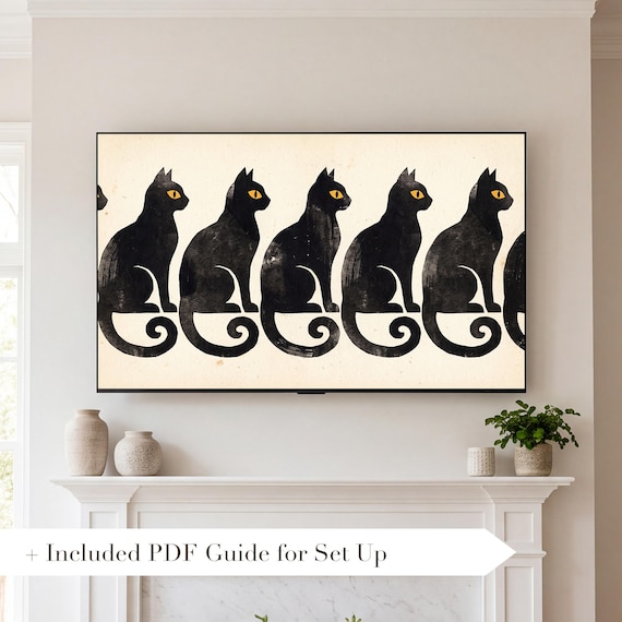 Seated Black Cats Samsung Frame TV Art — view 2
