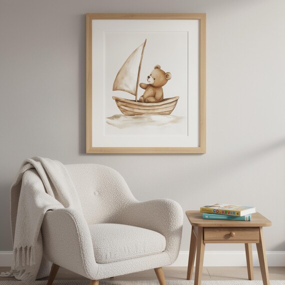 Sailboat Teddy Nursery Wall Art — view 3