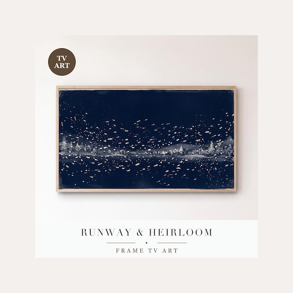 Snow on Navy Frame TV Art, Samsung Frame TV Art Minimalist Falling Snow Color Field, Modern Win…