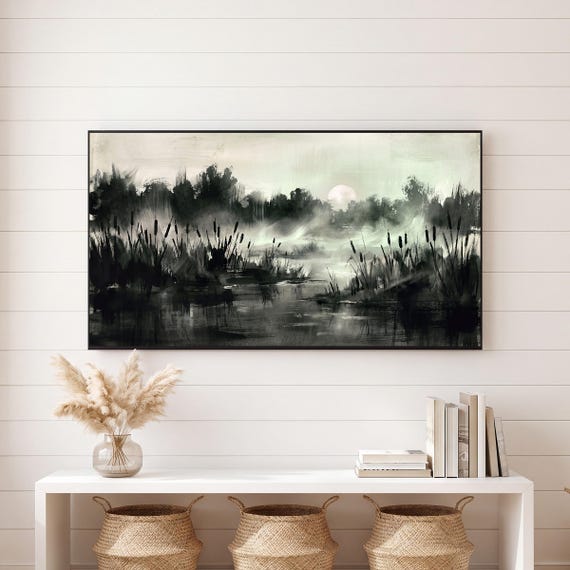 Moonlit Cattails Samsung Frame TV Art — view 6