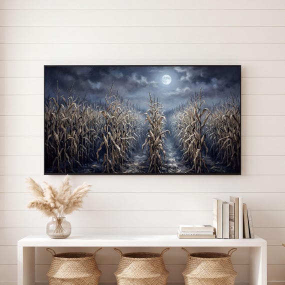 Moonlit Cornfield Rows Samsung Frame TV Art — view 6