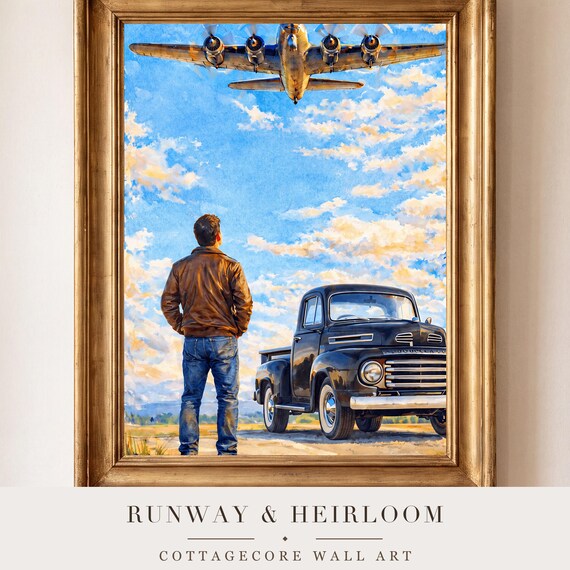 Vintage Truck and Airplane Watercolor Print — view 4