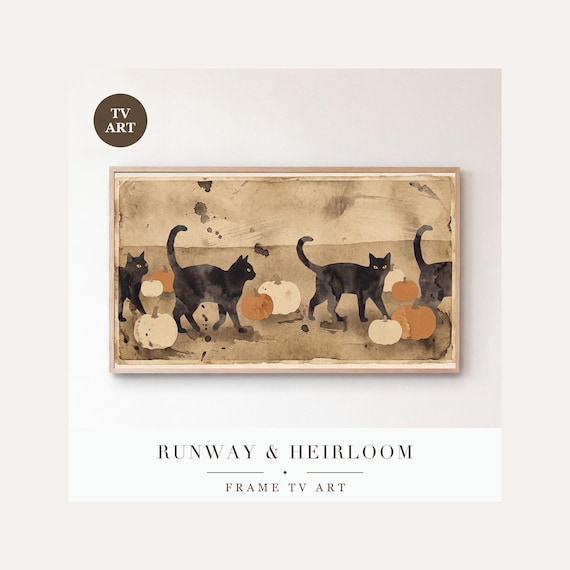 Black Cats and Pumpkins Frame TV Art, Samsung Frame TV Art Cut Paper Graphic Cats, Minimalist H…