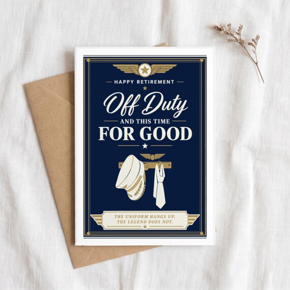Off Duty For Good Pilot Retirement Card Printable Happy Farewell Digital Download Aviation Captain Gift Crew Party Keepsake Dad Men — view 5