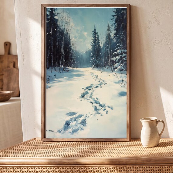 Animal Tracks in Snow Antique Oil Painting — view 5