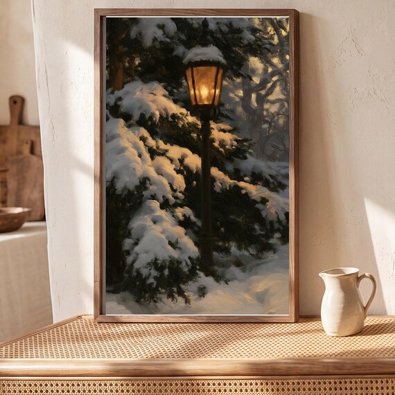 Snowy Spruce Bough Antique Oil Painting — view 5
