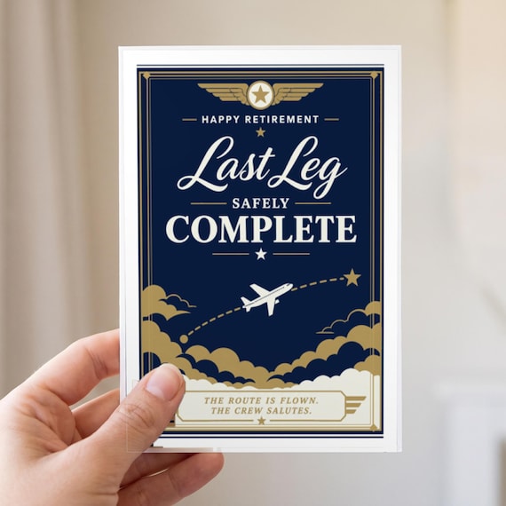 Last Leg Safely Complete Pilot Retirement Card Printable Digital Download Aviation Captain Gift Flight Crew Party Keepsake Farewell Men &mdash; view 2